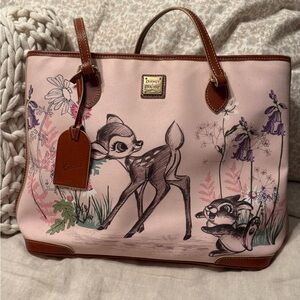 Dooney & Bourke 75th Anniversary Pink & Brown Bambi Sketch Leather Tote Bag RARE
